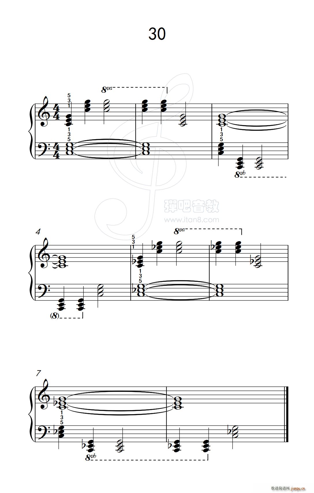 和弦练习 30 儿童钢琴手指练习 2(钢琴谱)1