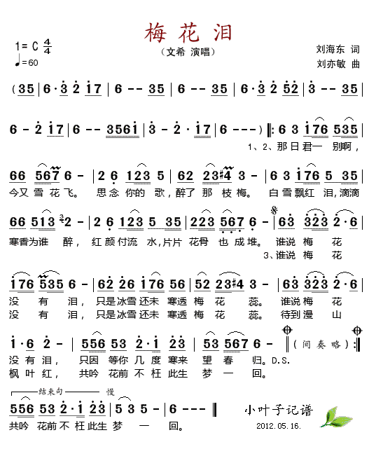 梅花泪(三字歌谱)1