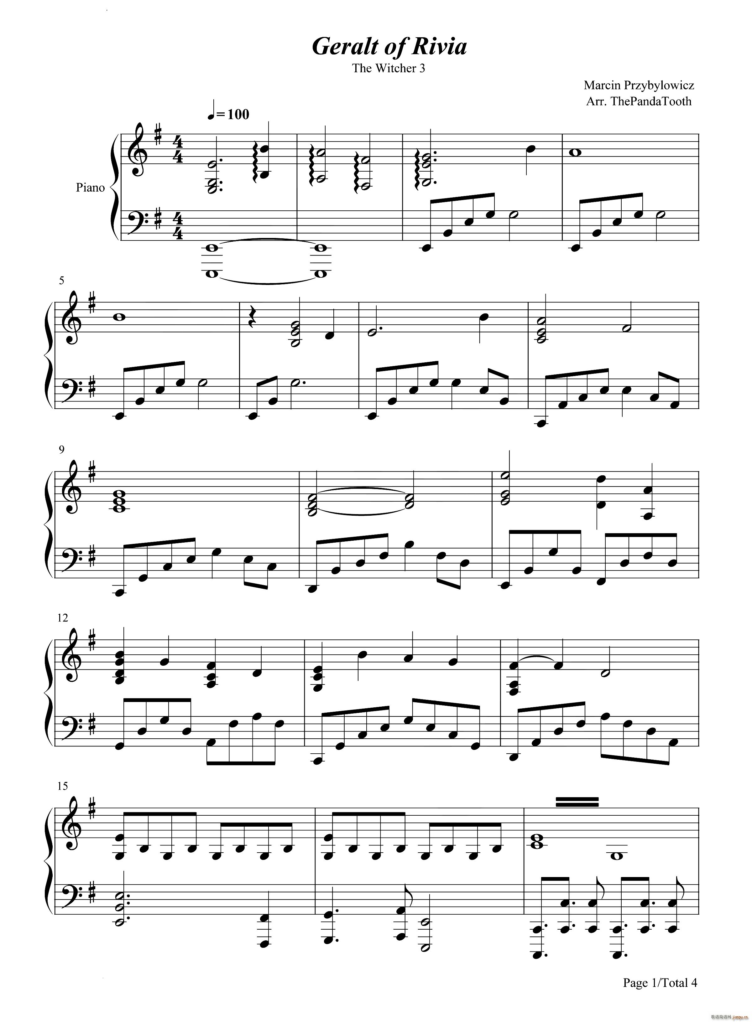 Geralt of Rivia 巫师3 狂猎(钢琴谱)1