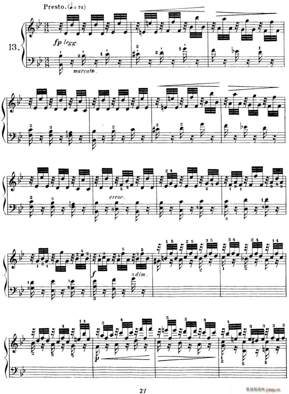 40首车尔尼Op 299钢琴快速练习曲 NO 13(钢琴谱)1