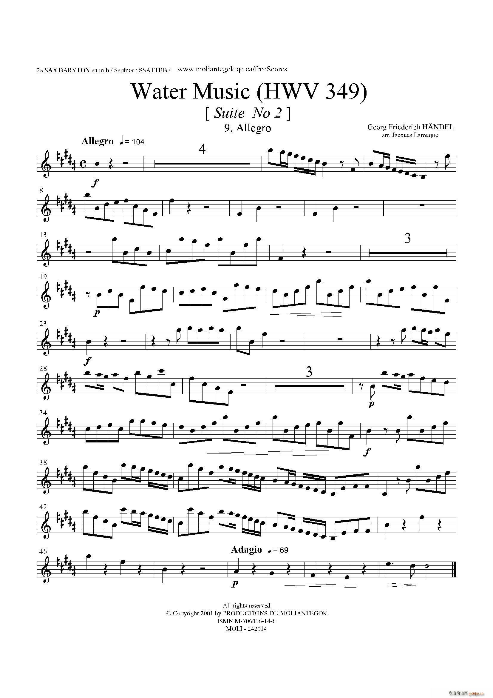 Water Music HWV 349 No 2 第二上中音萨克斯(十字及以上)1