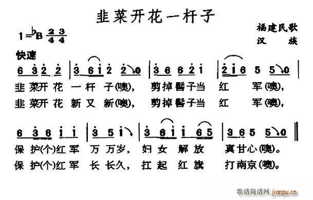 韭菜开花一杆子 福建民歌(十字及以上)1