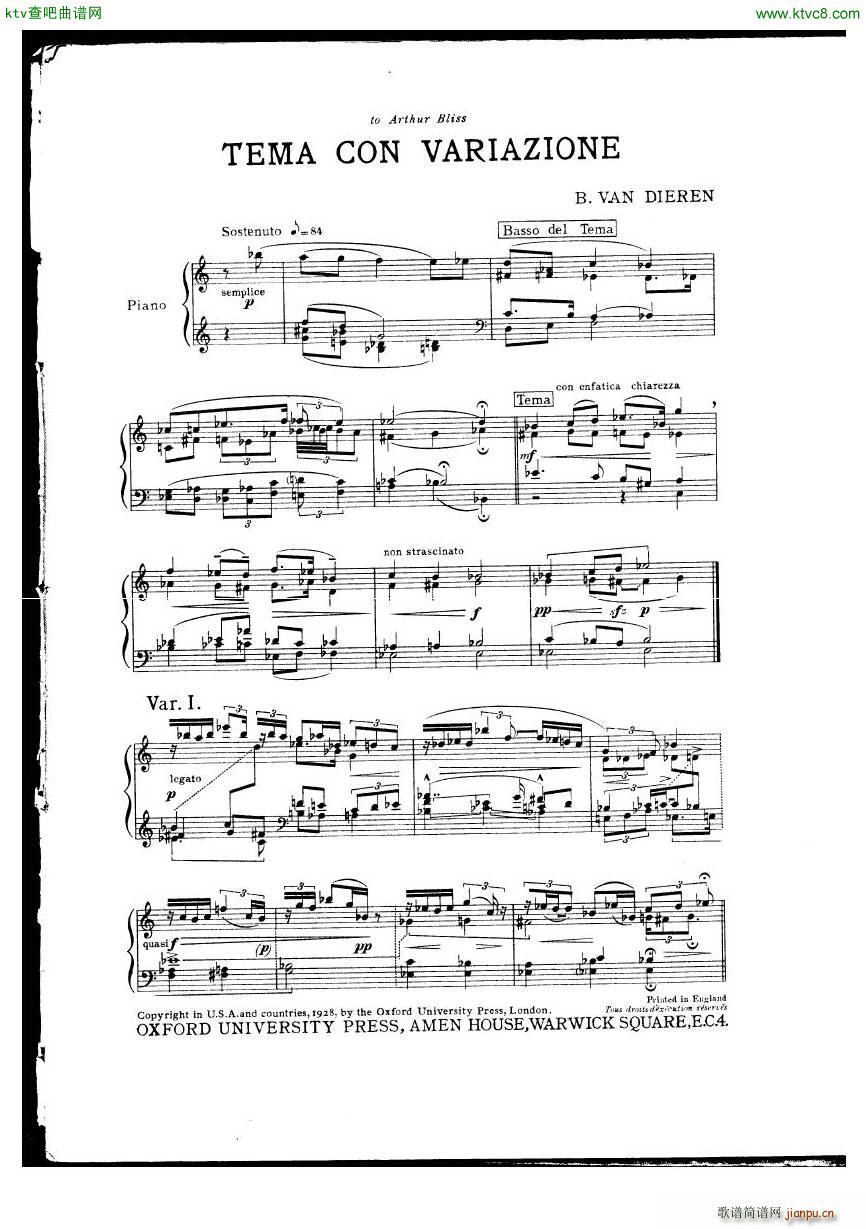 van Dieren Theme Variations(钢琴谱)1