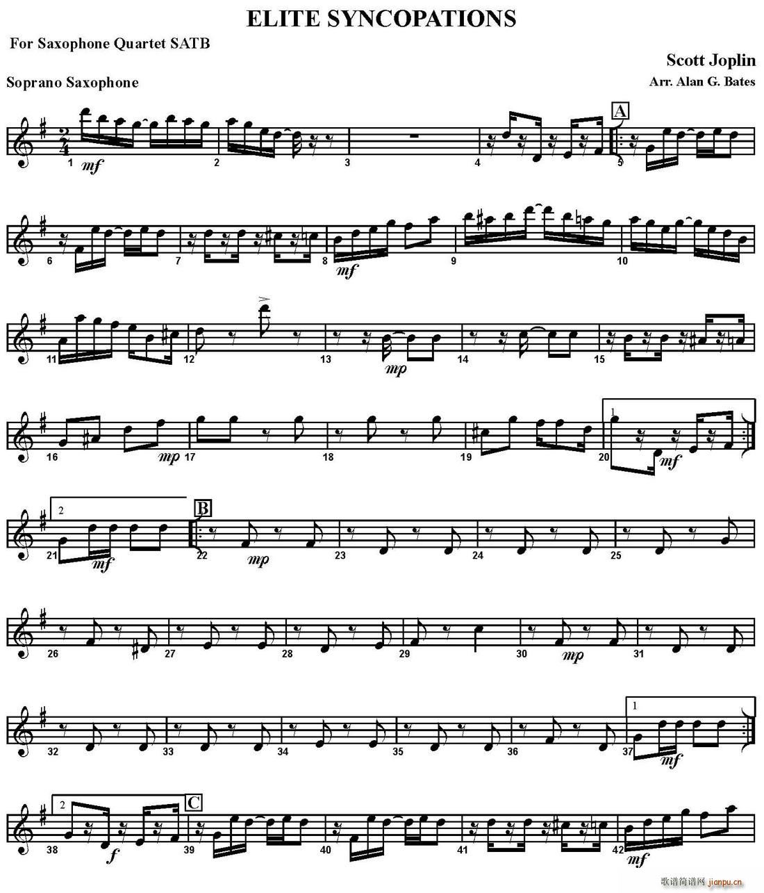 ELITE SYNCOPATIONS 四重奏 高音萨克斯(总谱)1