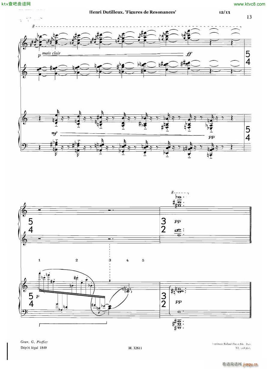 Dutilleux Figures de Résonances for Two Pianos(钢琴谱)12