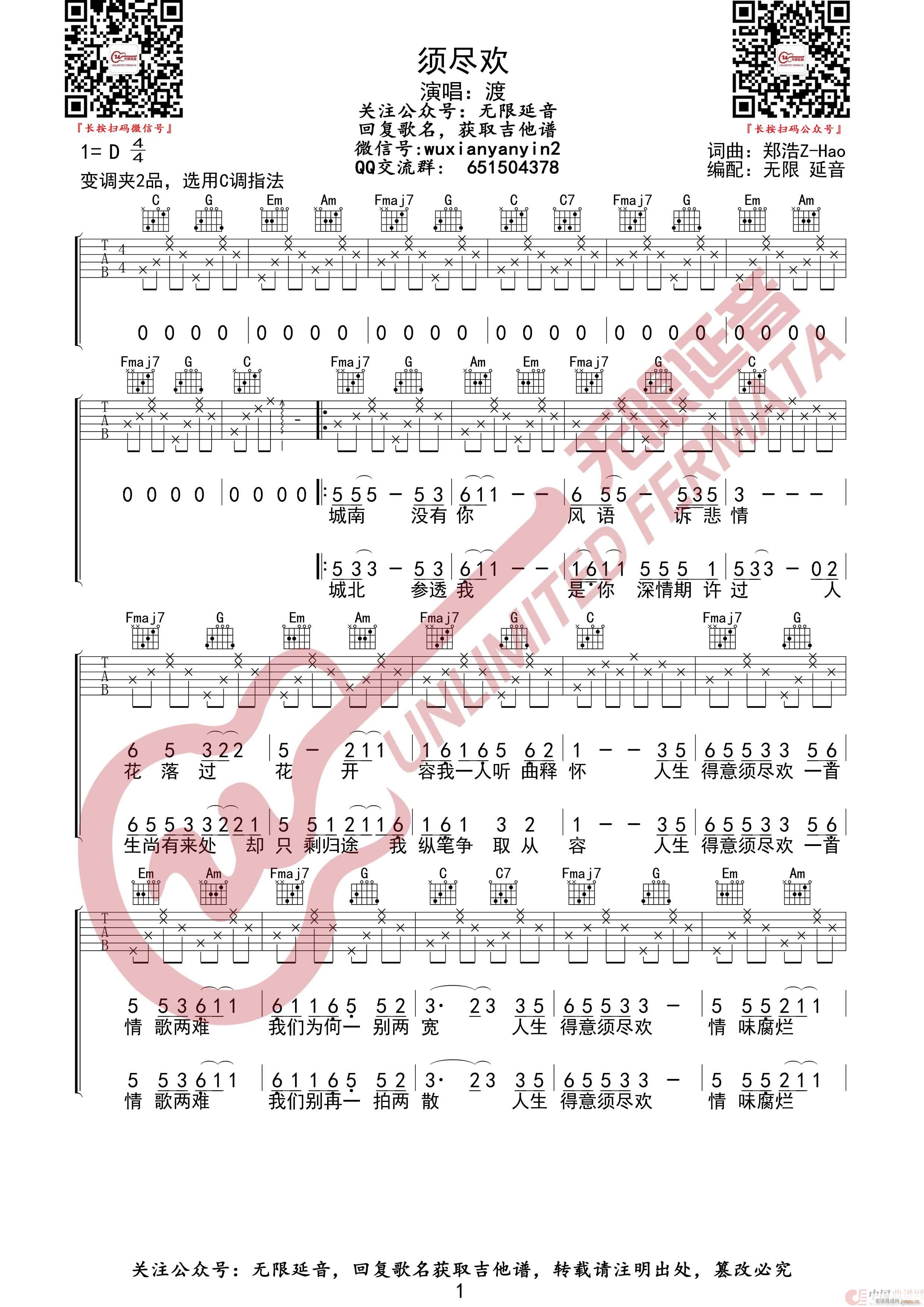 须尽欢 渡 无限延音编配(吉他谱)1