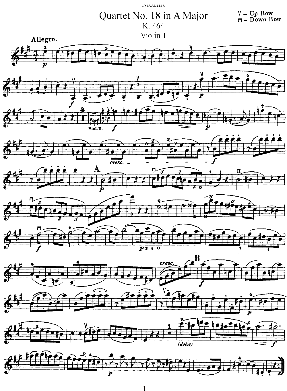 Mozart Quartet No 18 in A Major K 464 Violin 1(十字及以上)1