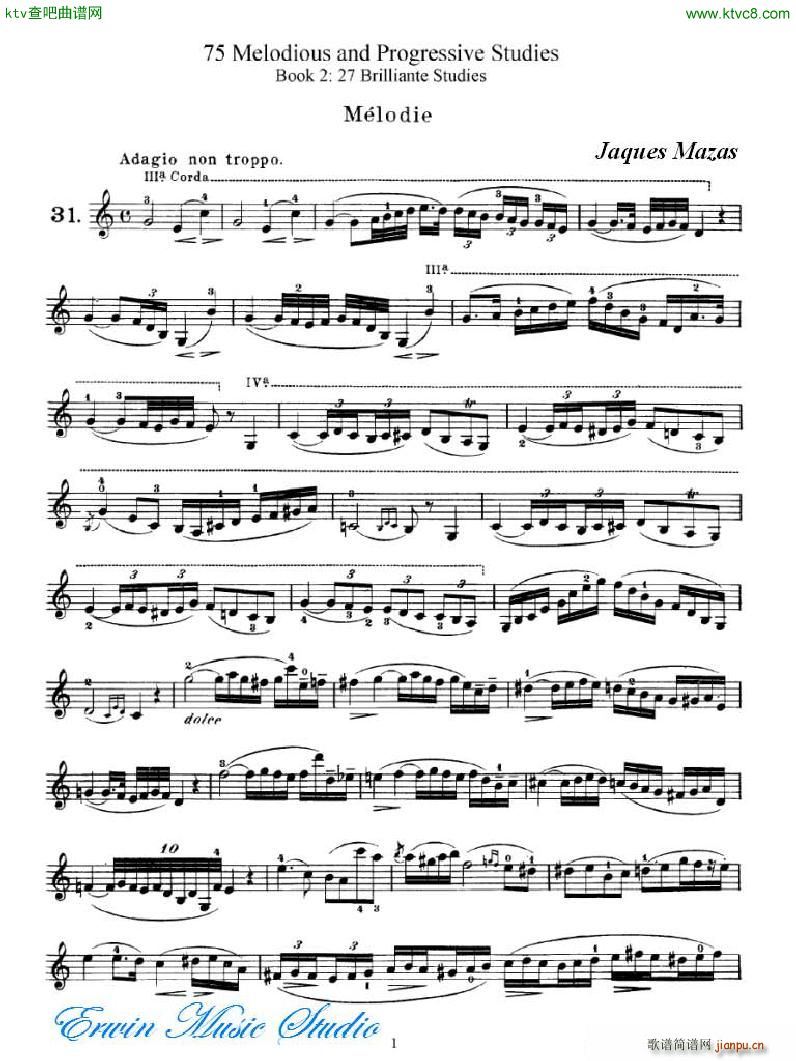 马扎斯 75首渐进式旋律练习 图书2 27首Brilliante 练习1(十字及以上)1