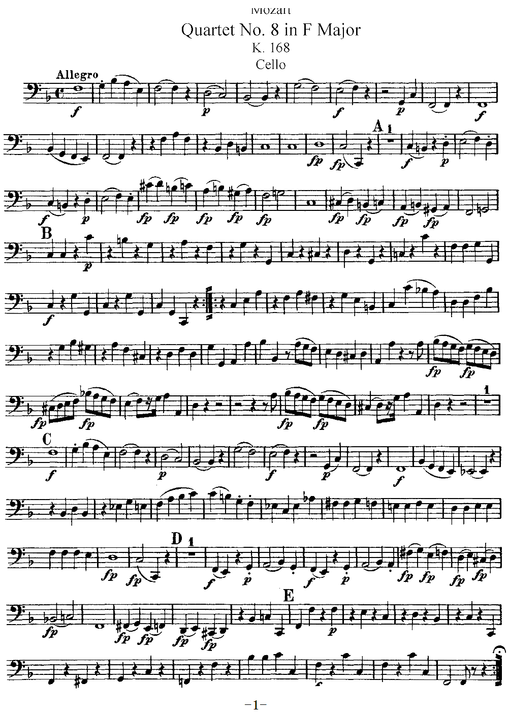 Mozart Quartet No 8 in F Major K 168 Cello(十字及以上)1