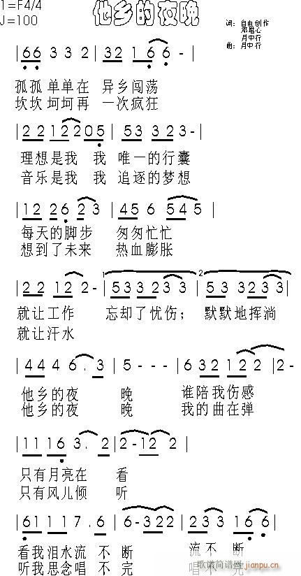 [原创]他乡的夜晚,词自由创作邓堪心,曲月中行,弄了MIDI!(十字及以上)1
