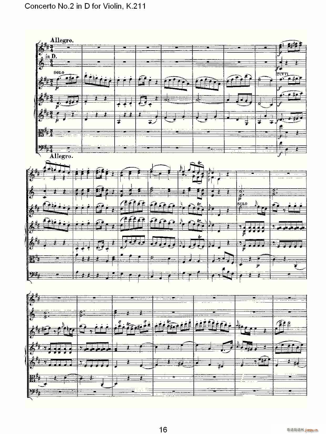 Concerto No.2 in D for Violin, K.211(小提琴谱)16