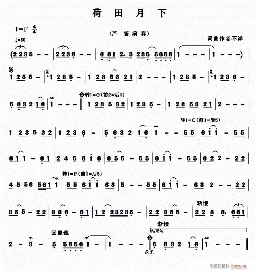 荷田月下 芦笛演奏(笛箫谱)1