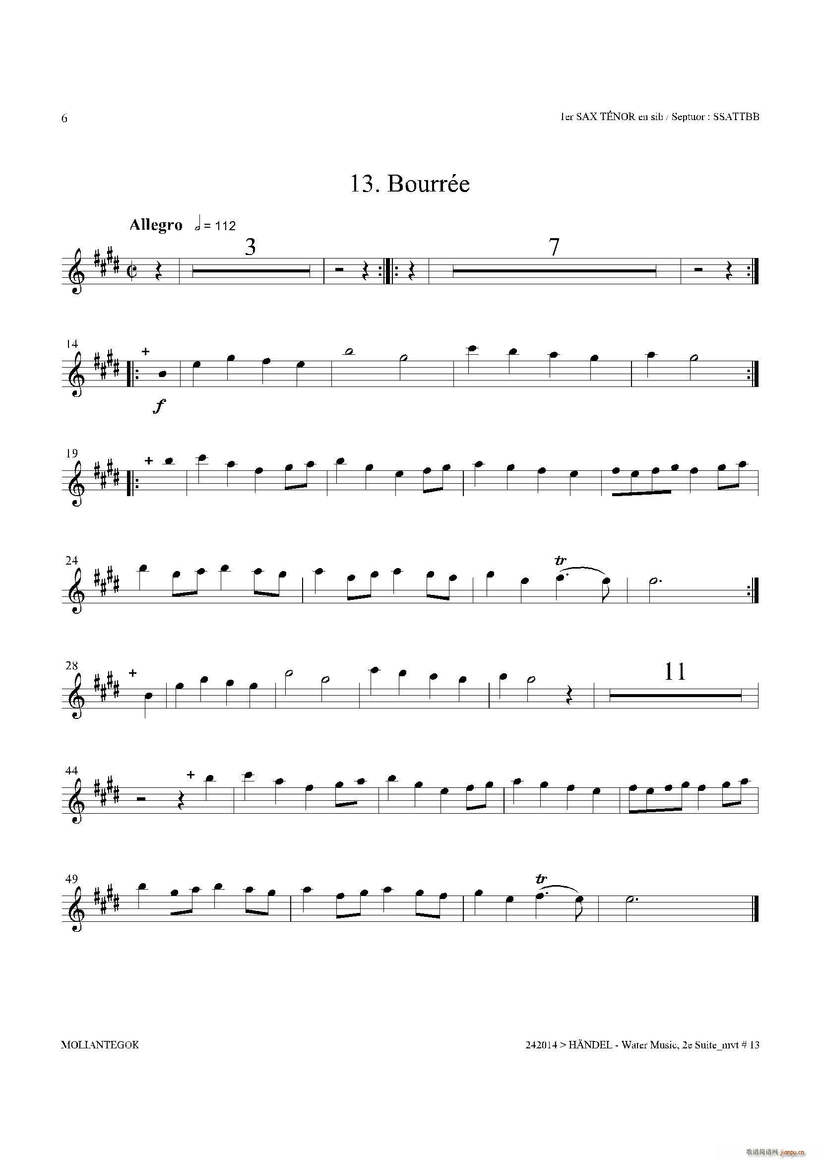 Water Music HWV 349 No 2 第一次中音萨克斯(十字及以上)1