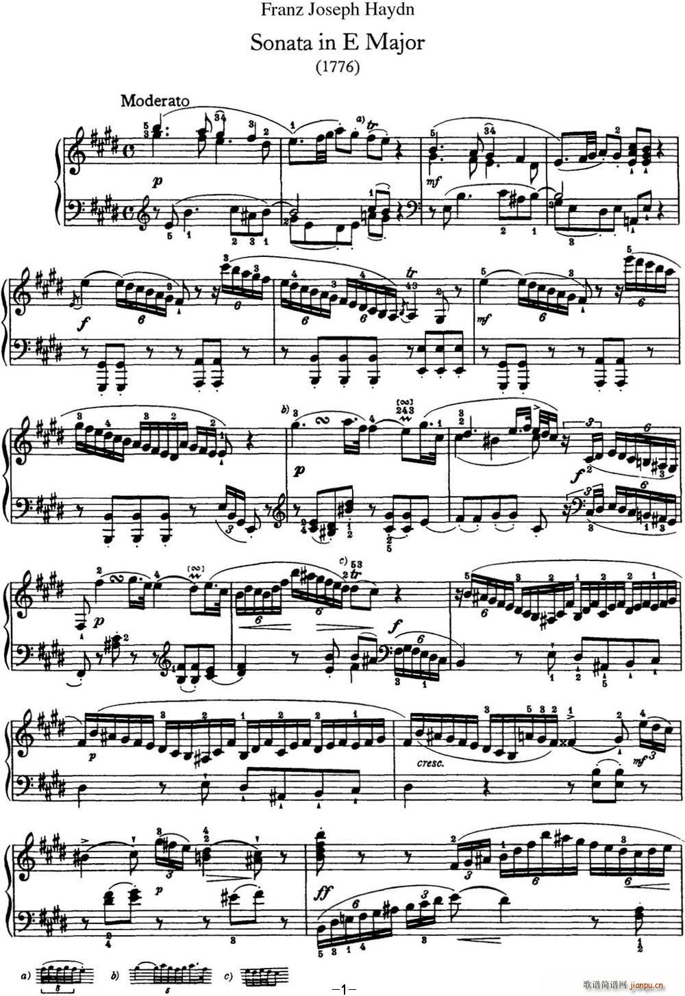 海顿 钢琴奏鸣曲 Hob XVI 31 in E major(钢琴谱)1