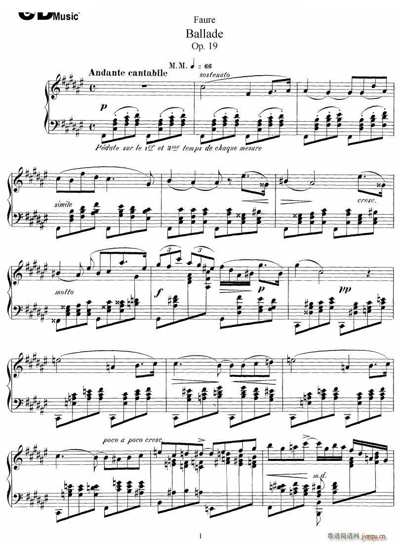 Faure Ballade Op 19 Ballade Op 19(十字及以上)1