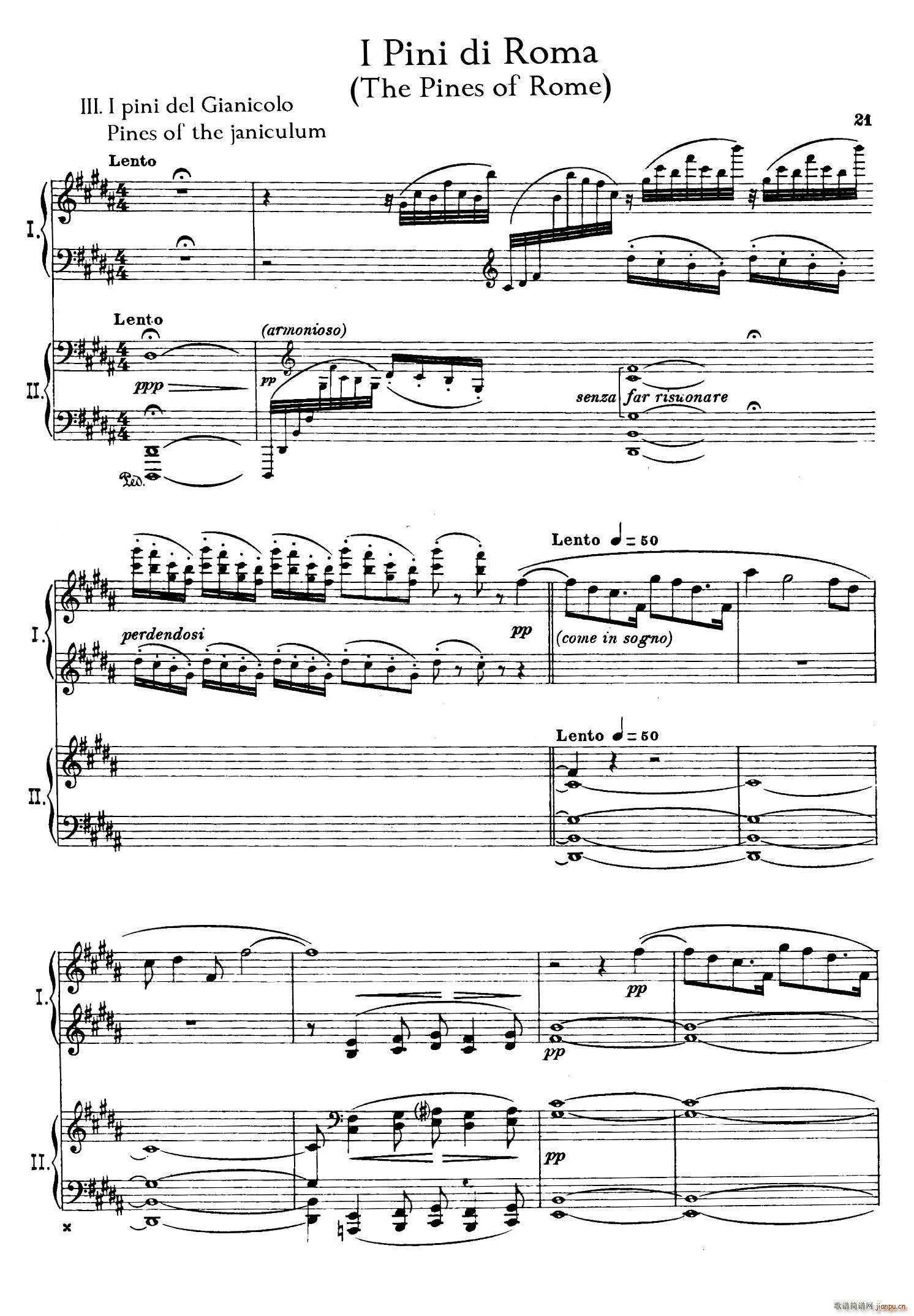 The Pines of Rome 交响诗 罗马的松树 双钢琴 第三部分 吉阿尼库伦山的松树(钢琴谱)1