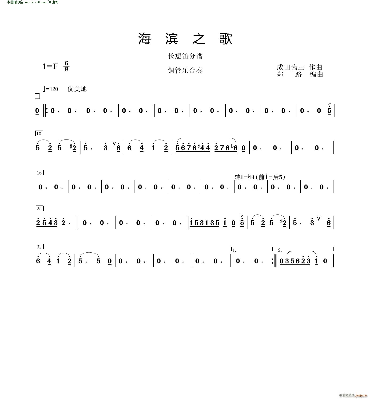海滨之歌 长短笛 铜管乐合奏(总谱)1