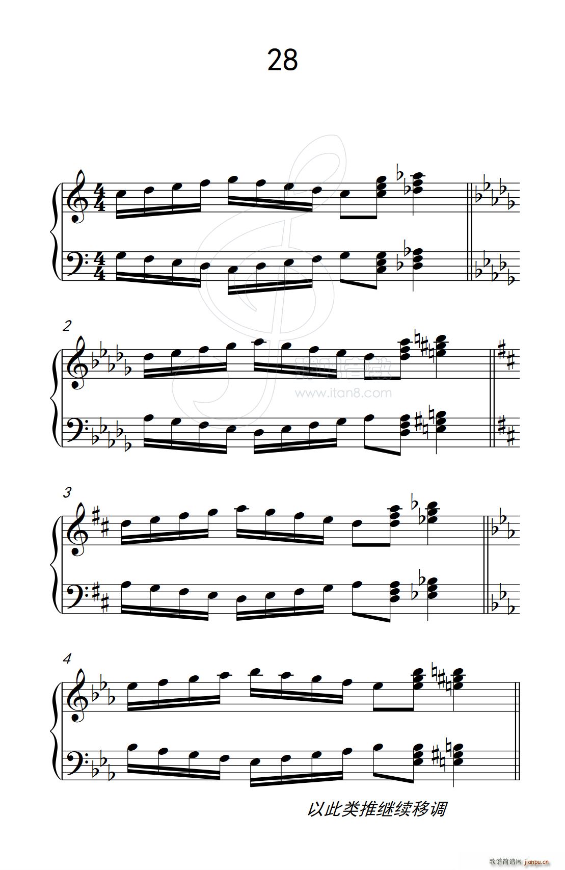 七 五指原位移调练习28 儿童钢琴手指练习 1(钢琴谱)1