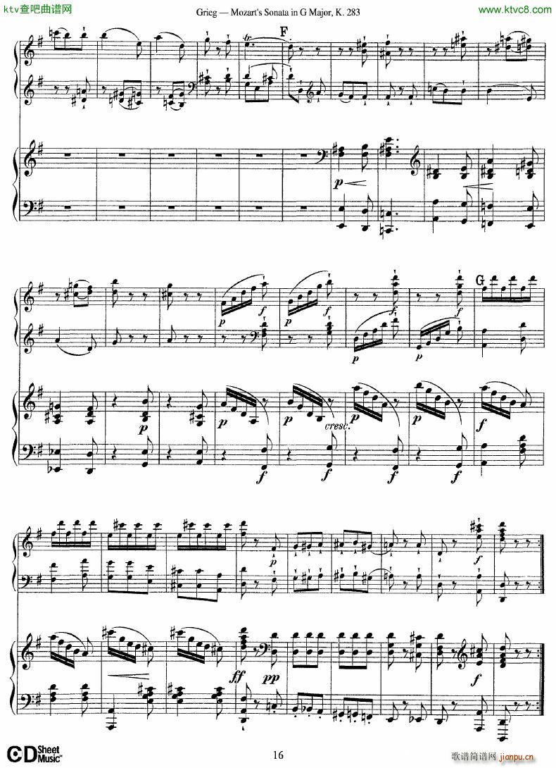 Grieg Sonata K 582 Mozart 2nd Piano Grieg(钢琴谱)16