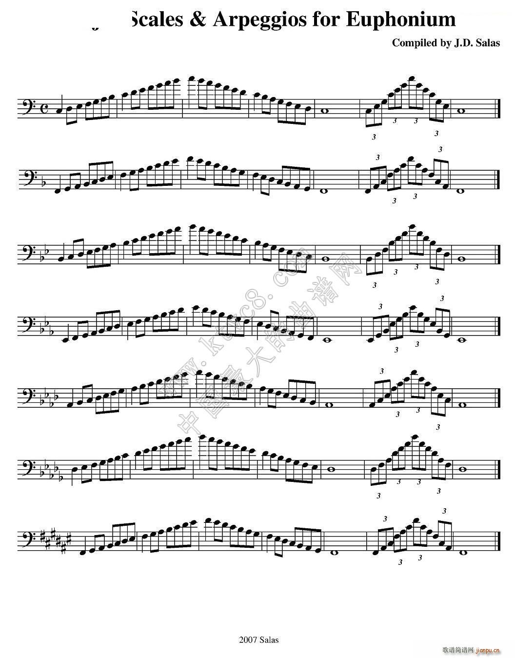 Major Scales Arpeggios Euphonium 大号练习教材选曲(十字及以上)1
