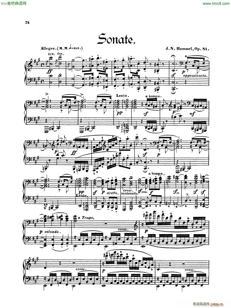 Hummel Sonata in F sharp minor Op 81(钢琴谱)1