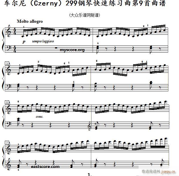 车尔尼 钢琴快速练习曲 Czerny 299 第9首 及练习提示(钢琴谱)1