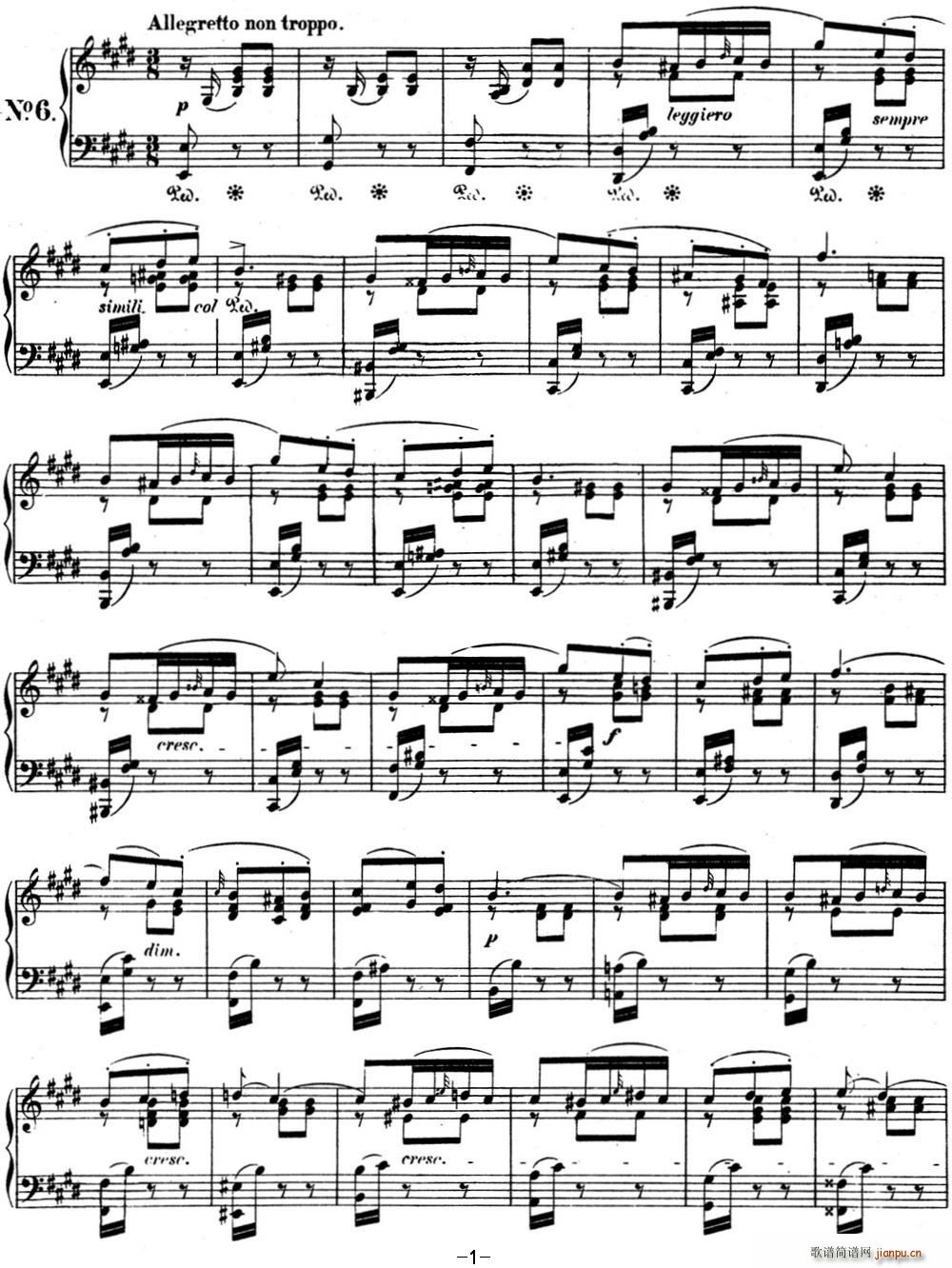 门德尔松无词歌Op 67 NO 6(十字及以上)1