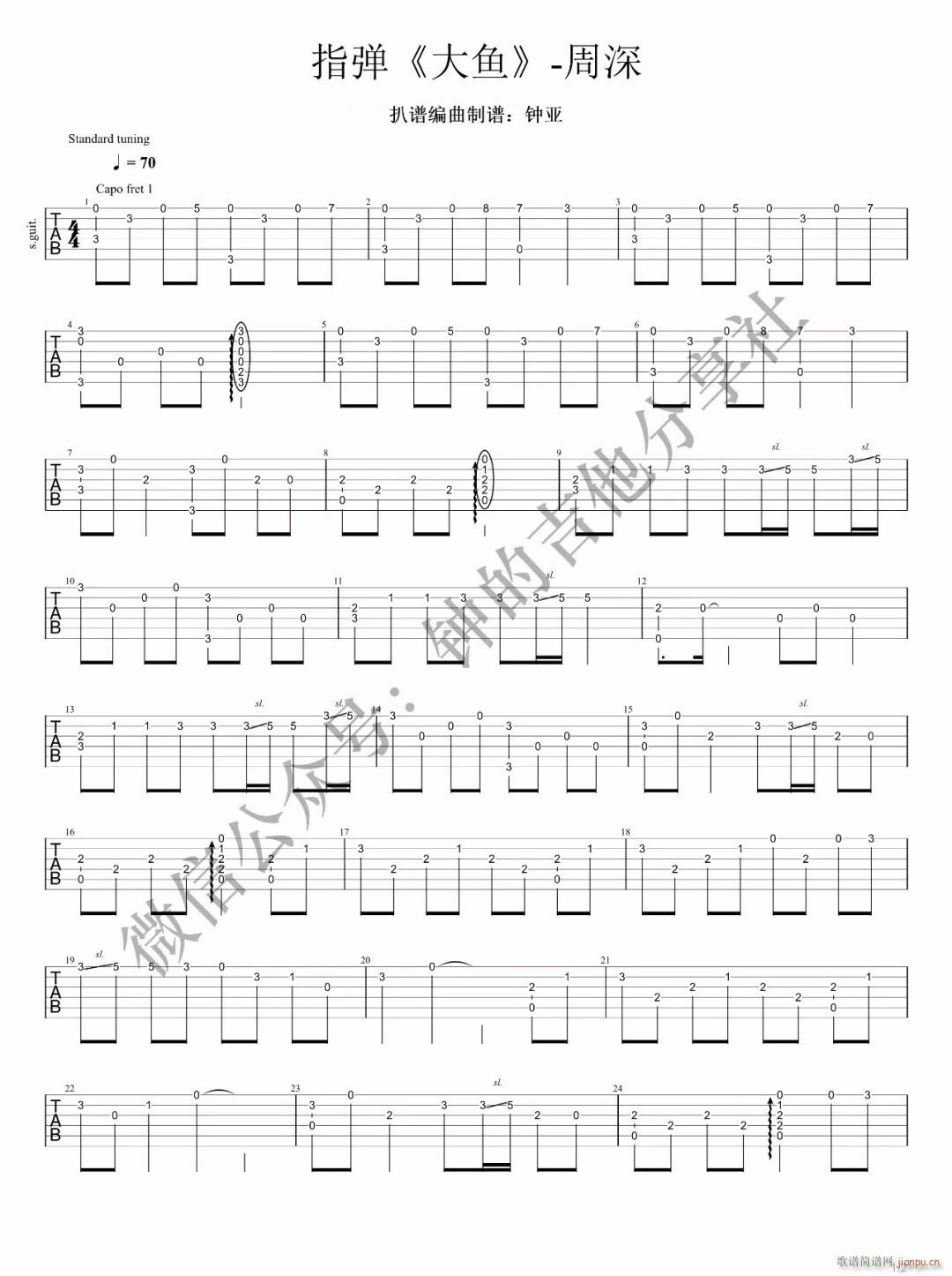 大鱼指弹 吉他独奏(吉他谱)1