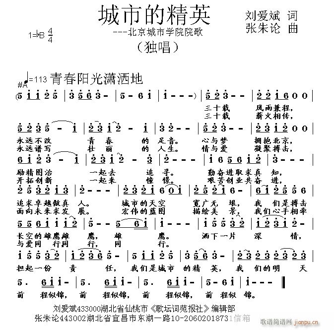 城市的精英(五字歌谱)1