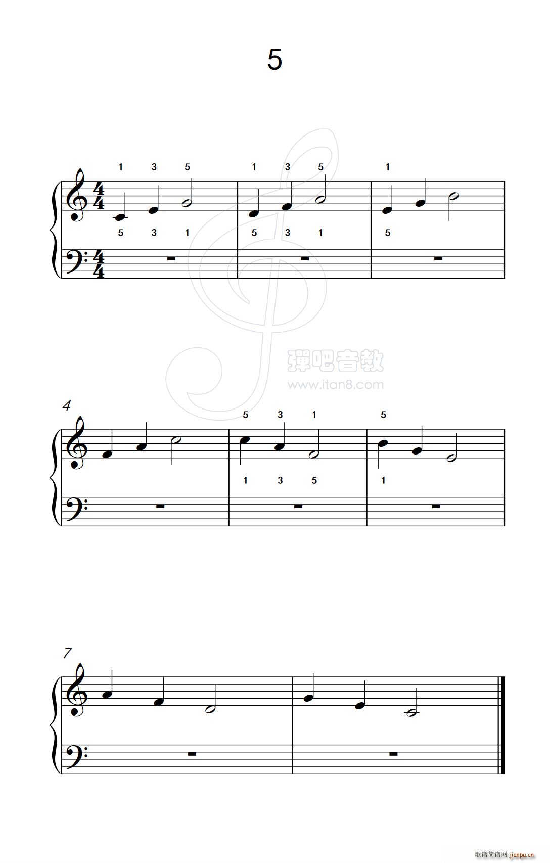 非连音练习 5 儿童钢琴手指练习 2(钢琴谱)1