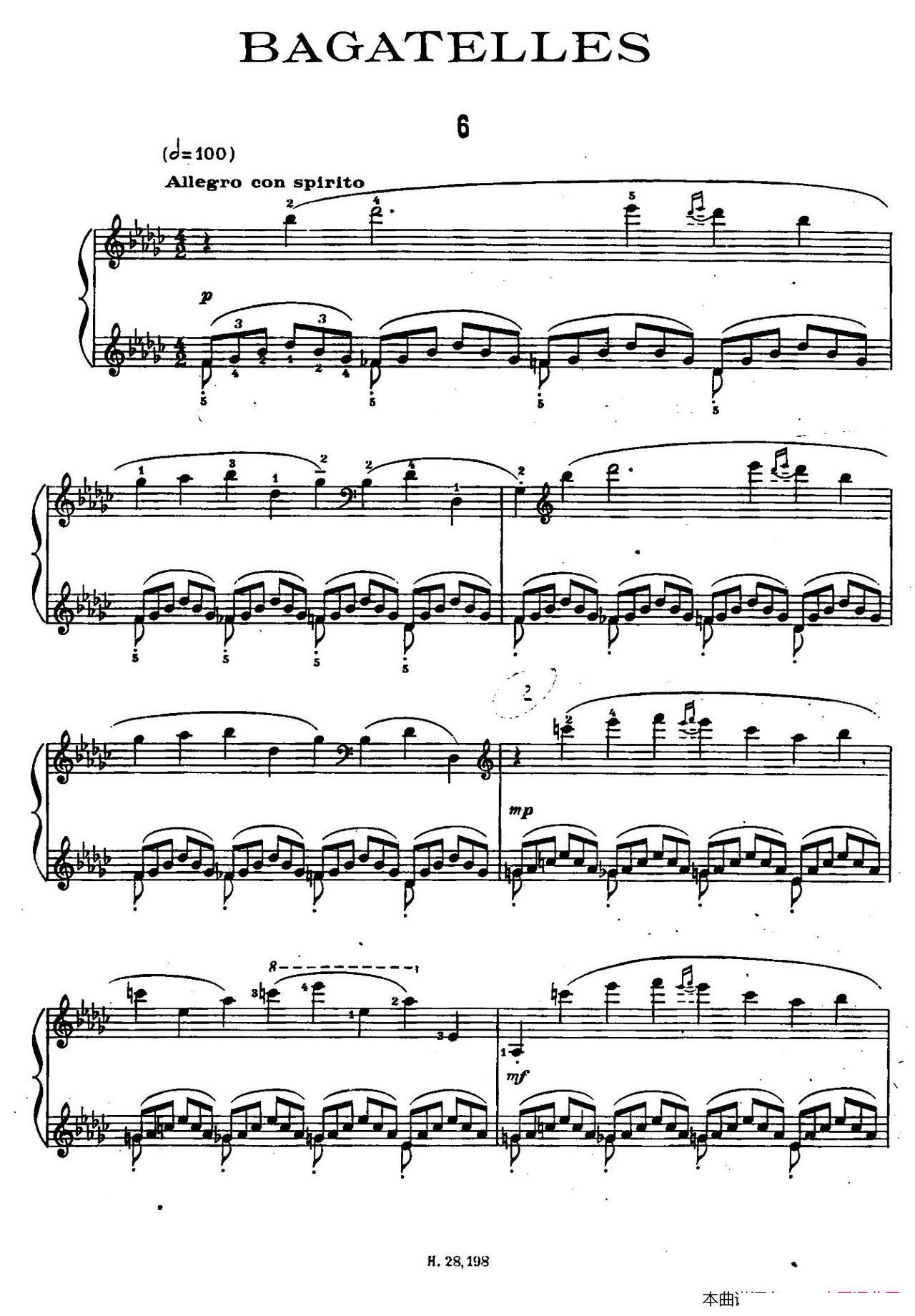 Ten Bagatelles Op 5 10首小品 6 降G大调(十字及以上)1