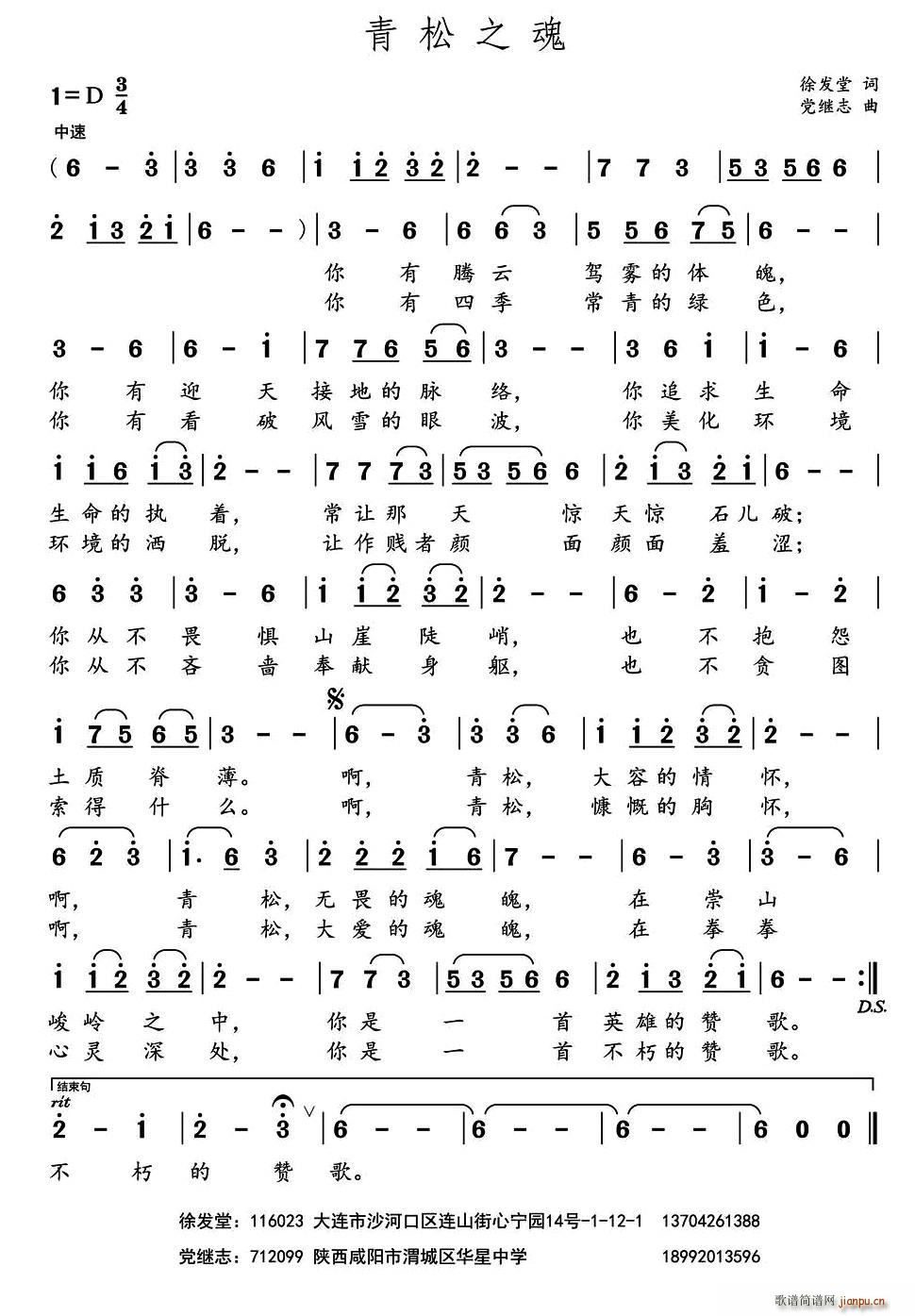 青松之魂(四字歌谱)1