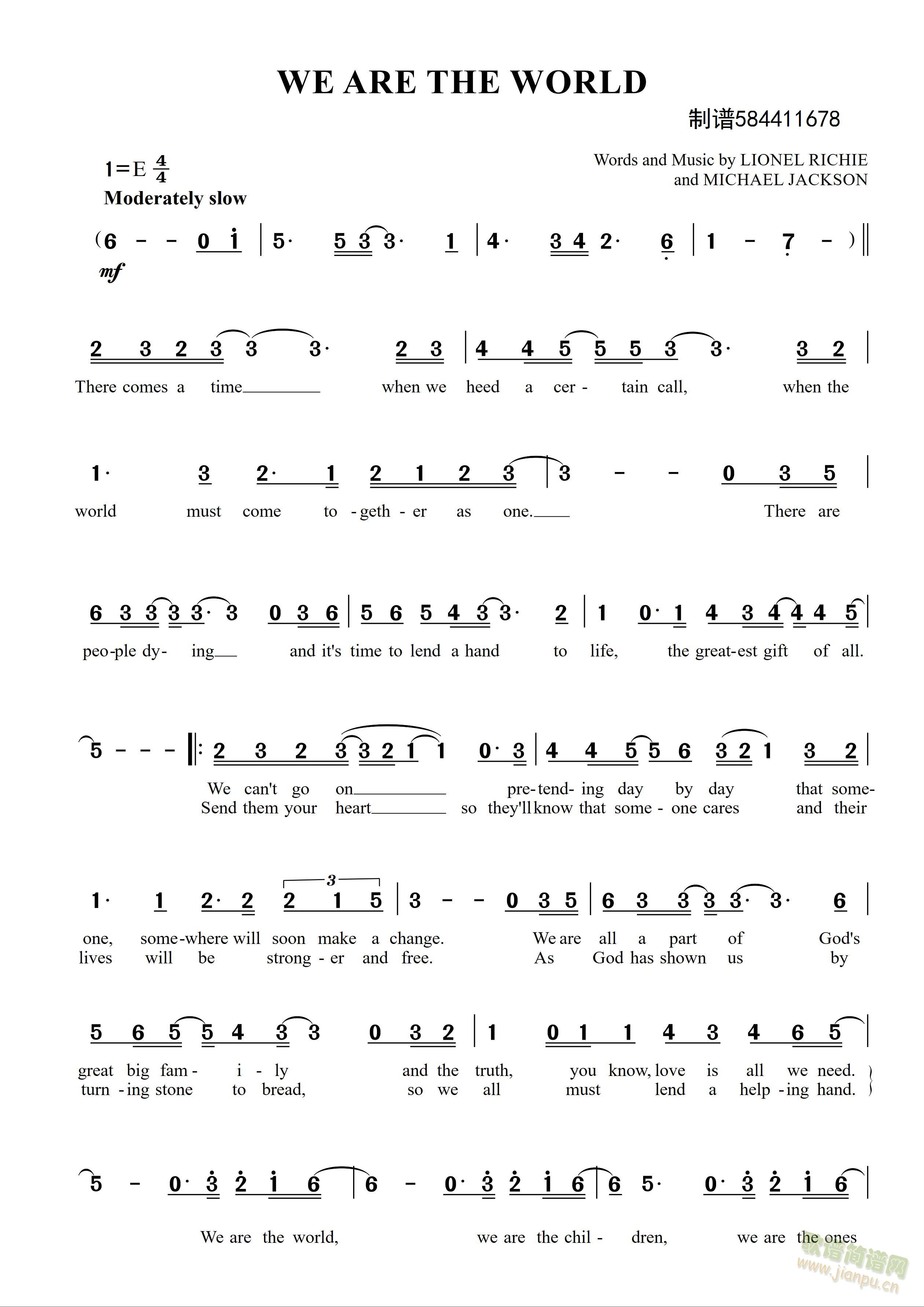 We Are The World简谱(十字及以上)1