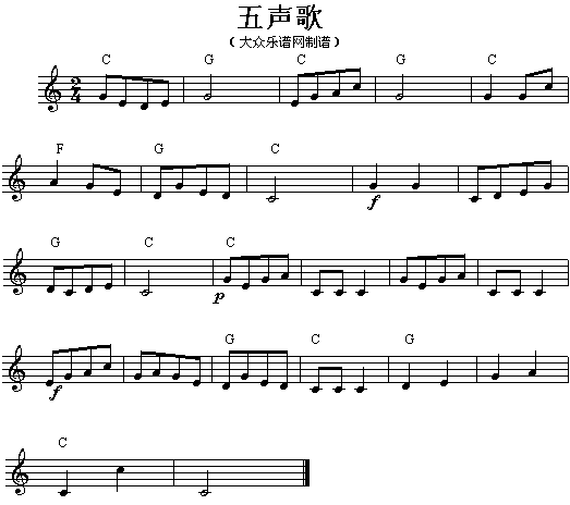 五声歌(电子琴谱)1