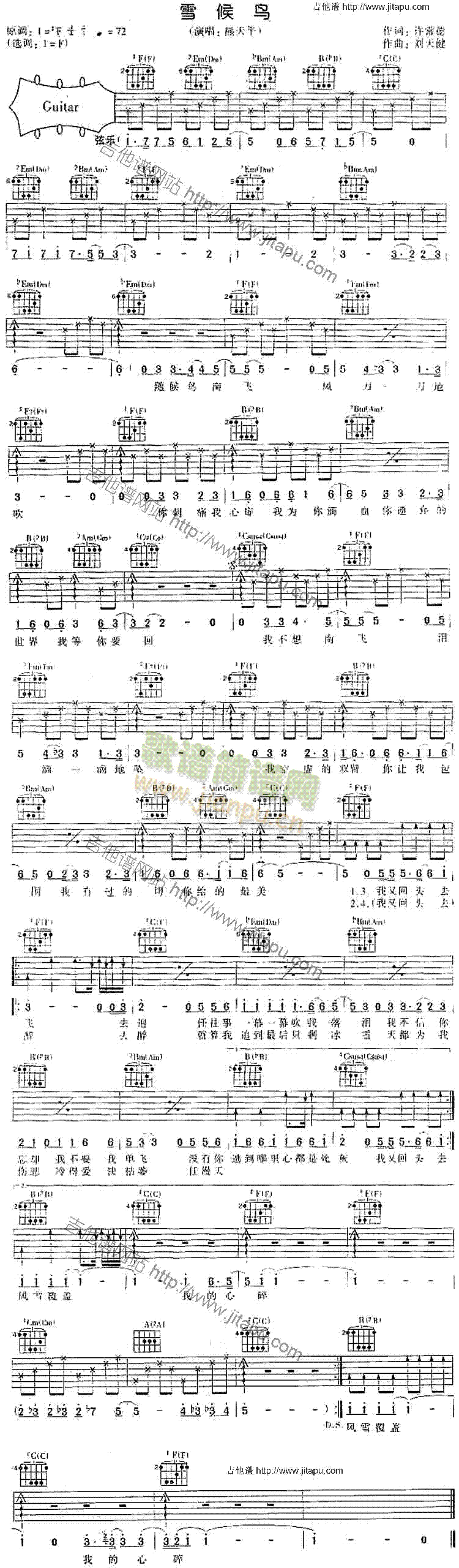雪侯鸟(吉他谱)1
