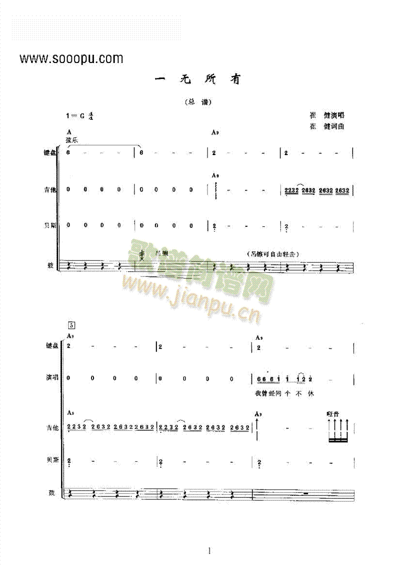 一无所有乐队类电声乐队(其他乐谱)1