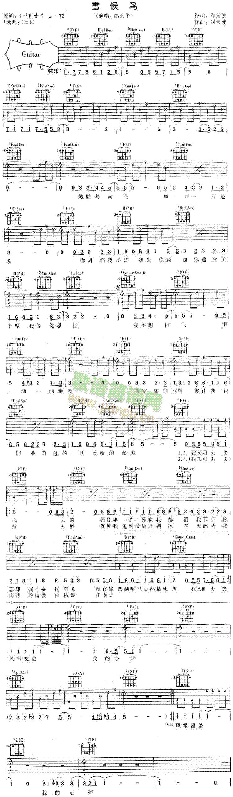 雪候鸟(吉他谱)1