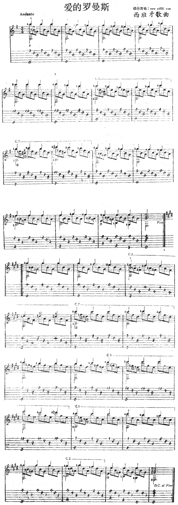爱的罗曼斯(吉他谱)1