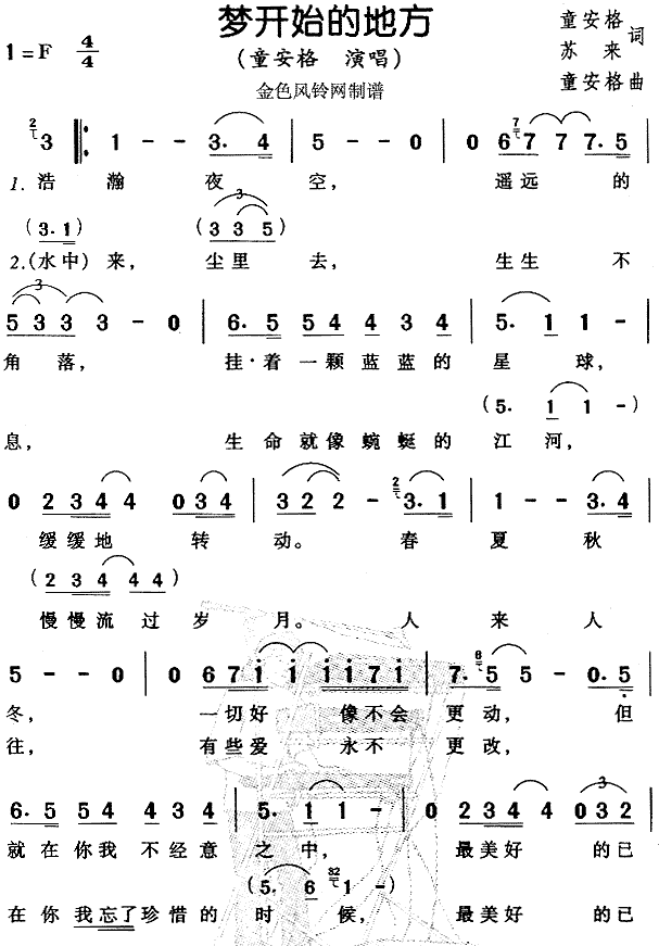 梦开始的地方(六字歌谱)1