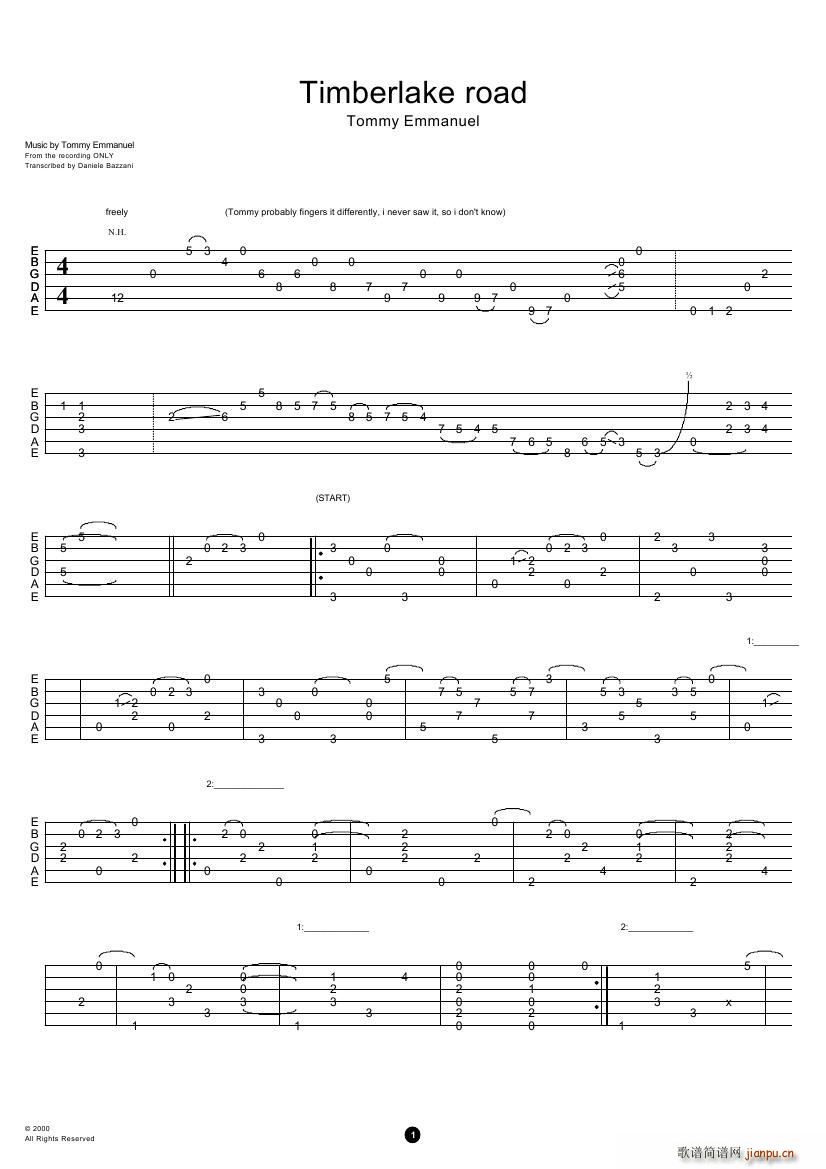 tommy emmanuel timberlake road 指弹吉它(吉他谱)1