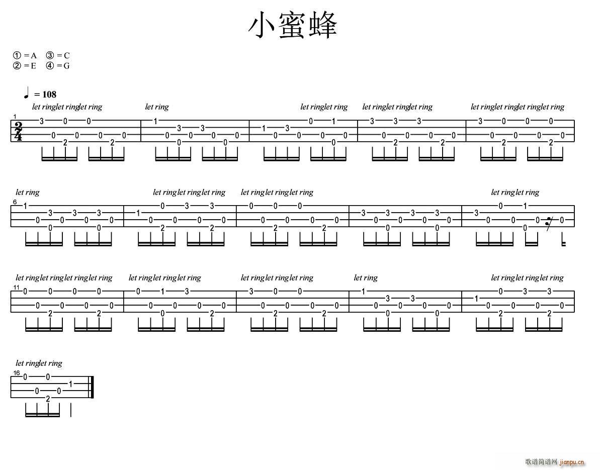 小蜜蜂 尤克里里指弹独奏(吉他谱)1