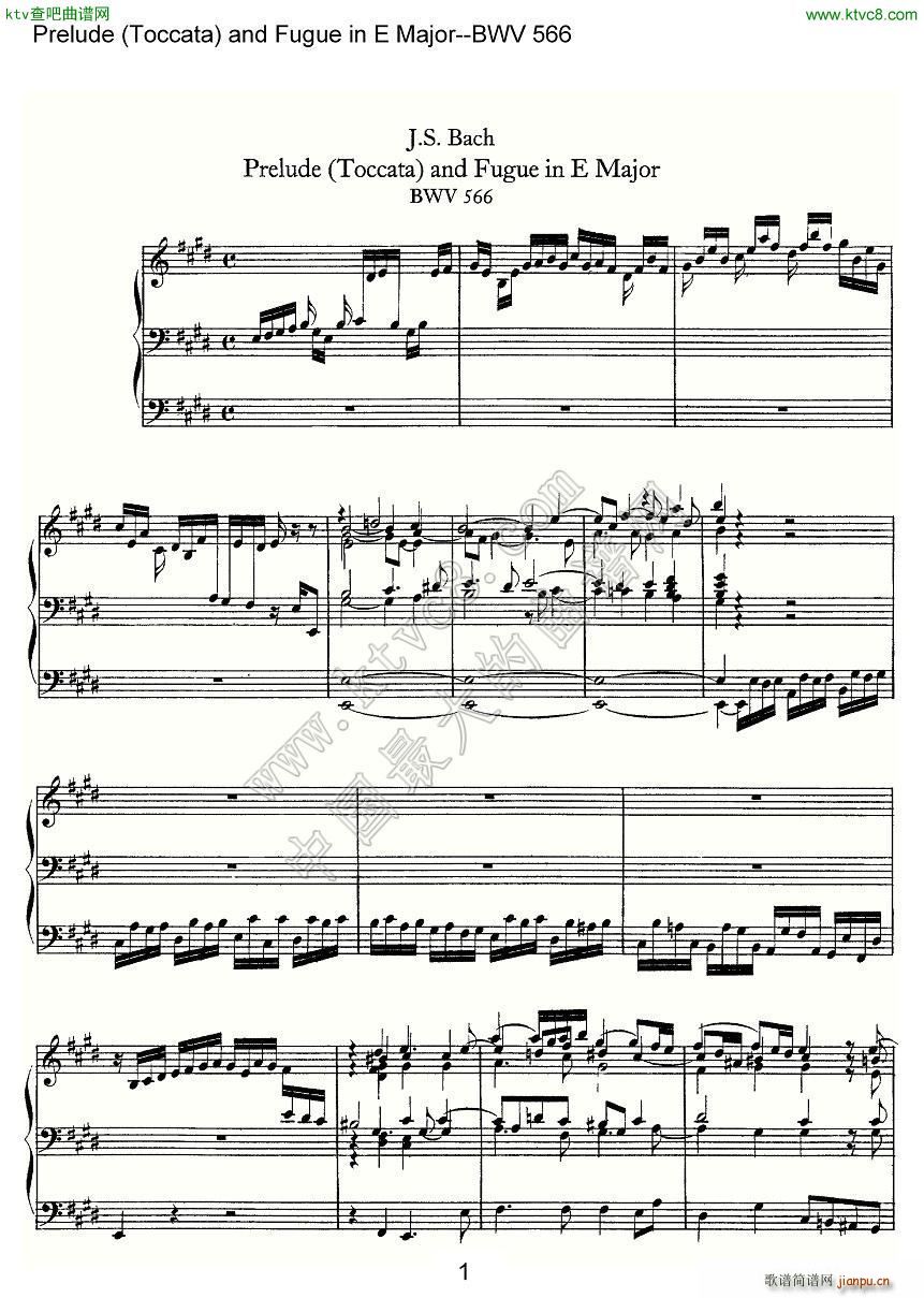 Prelude Toccata and Fugue in E Major BWV 566 管风琴谱(十字及以上)1