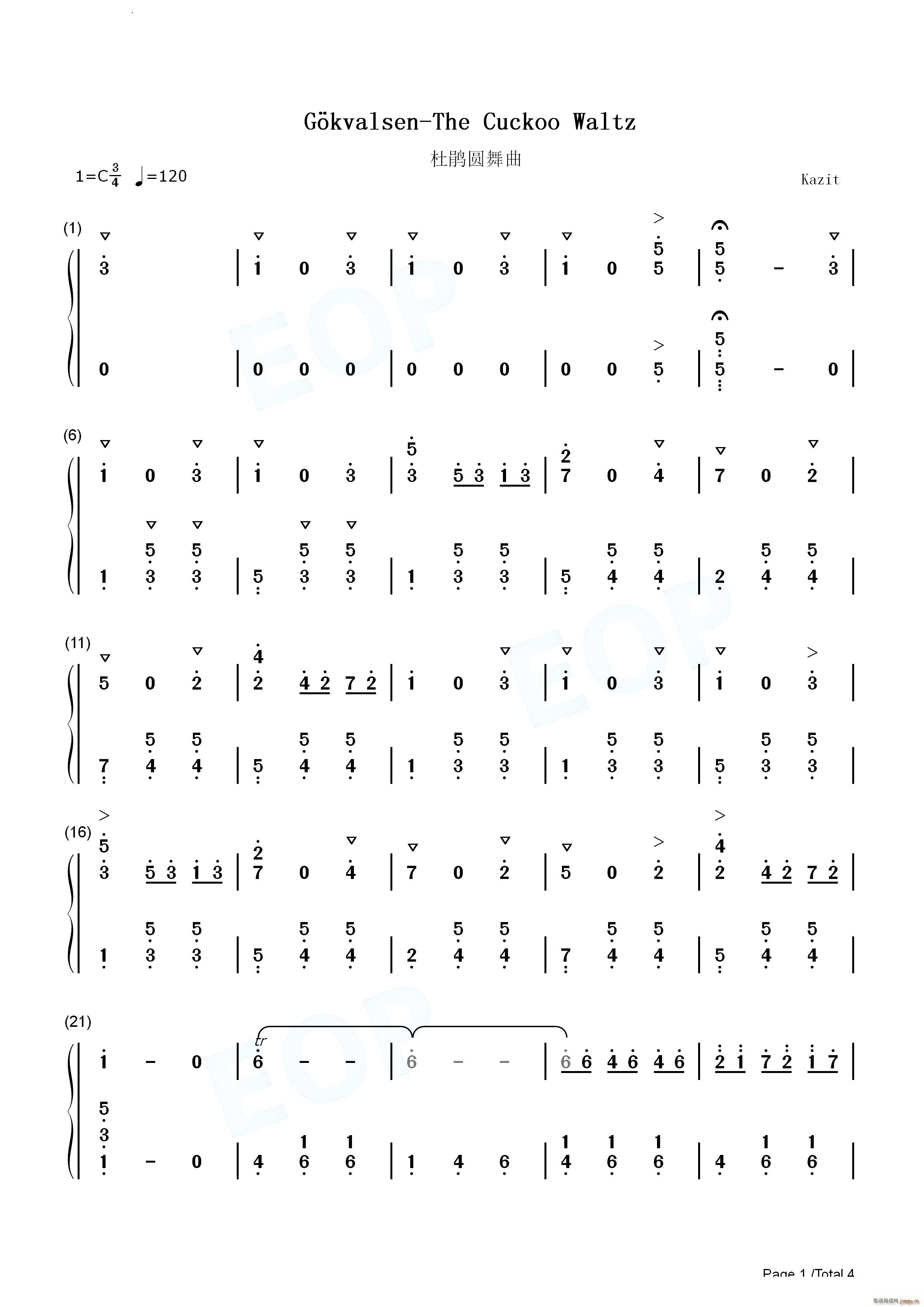 杜鹃圆舞曲G?kvalsen The Cuckoo Waltz(钢琴谱)7