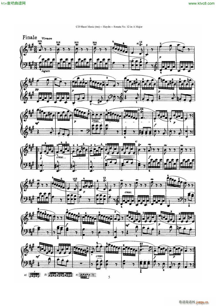 Haydn Joseph Sonata no 12 in A Major(钢琴谱)5