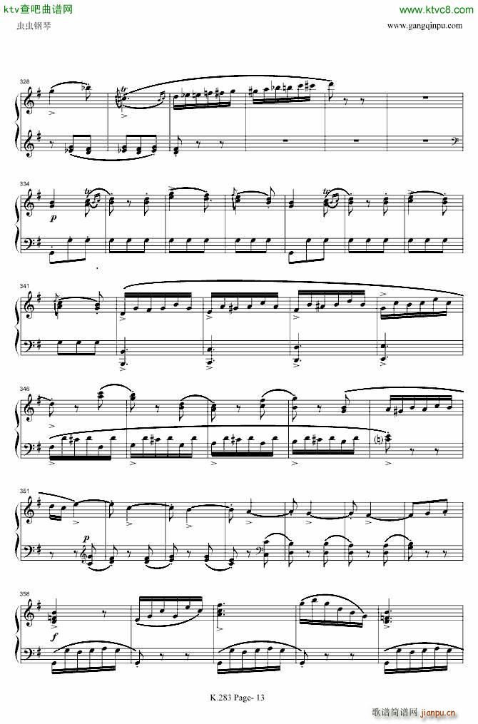 莫扎特G大调钢琴奏鸣曲K 283(钢琴谱)13
