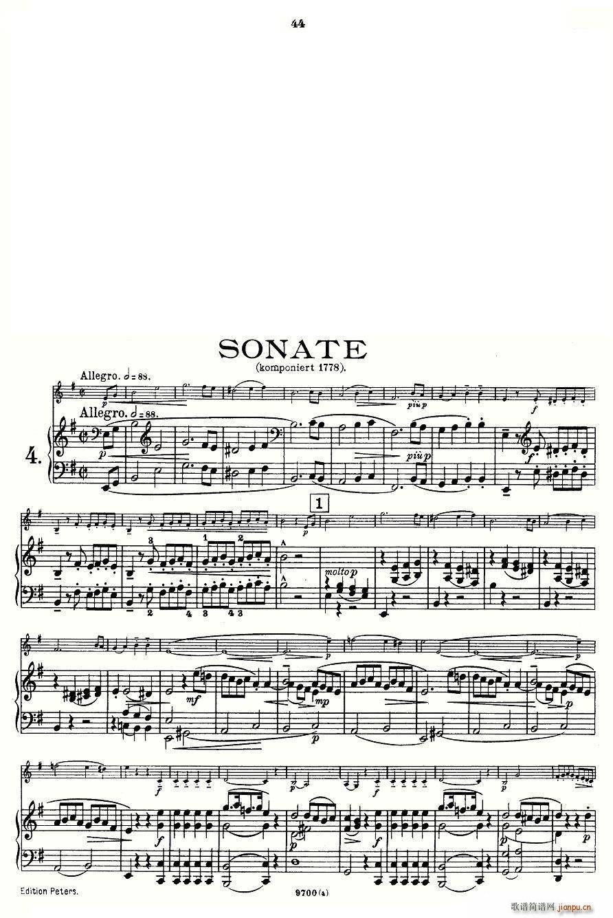 Mozart Violin Sonata No 4 KV 304 第四小提琴奏鸣曲(小提琴谱)3