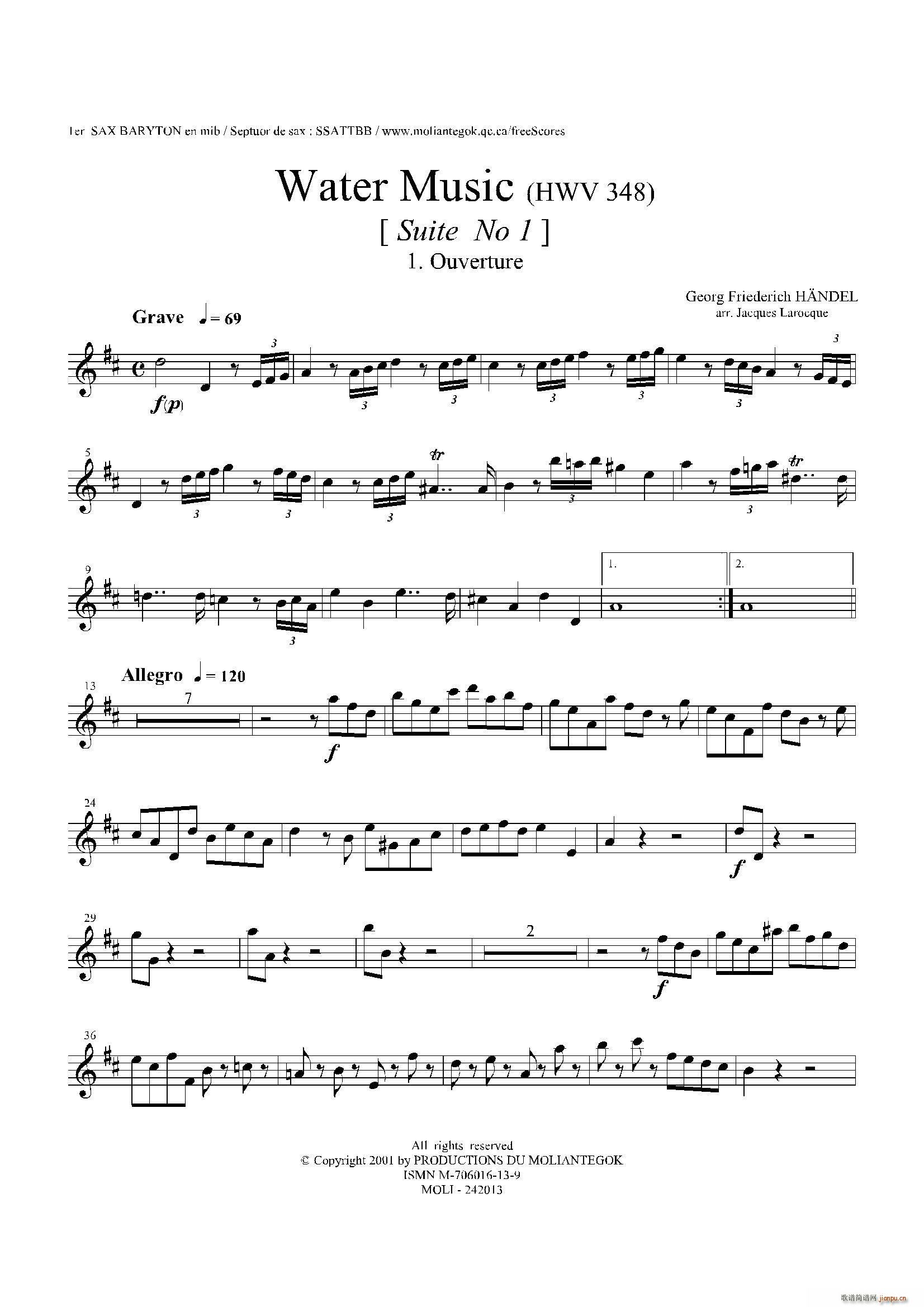 Water Music HWV 348 No 1 第一上低音萨克斯(十字及以上)1