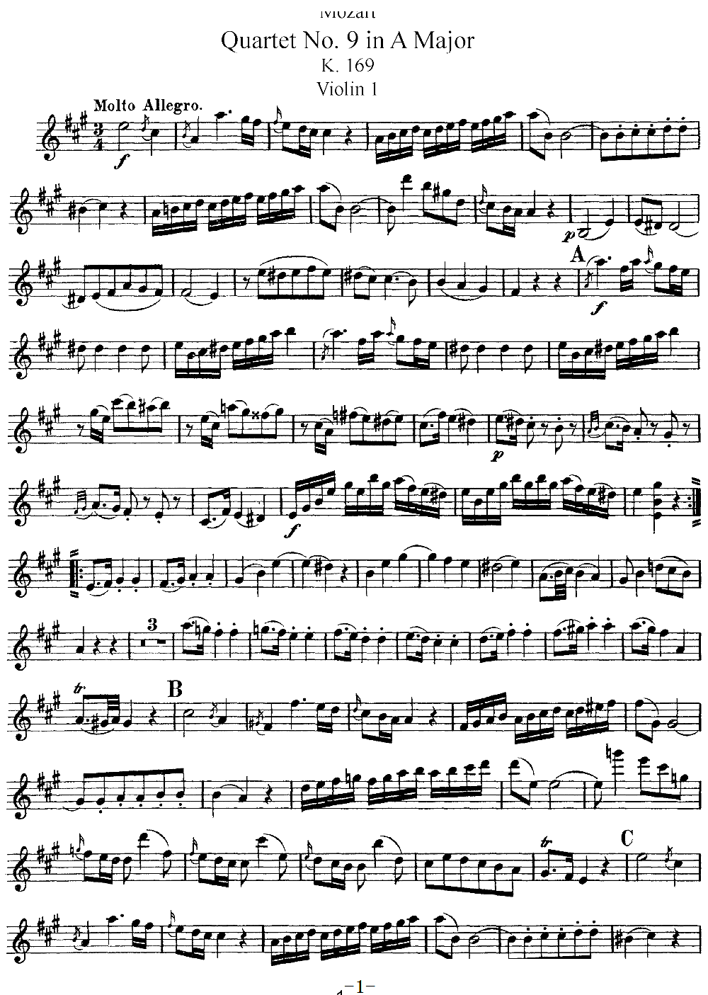 Mozart Quartet No 9 in A Major K 169 Violin 1(十字及以上)1