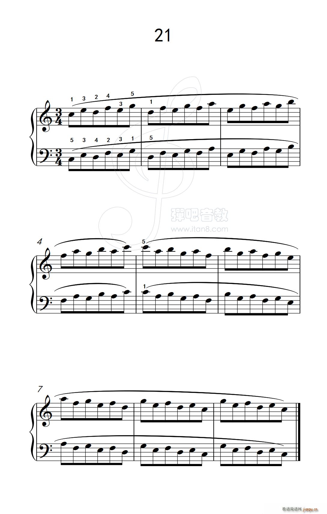 五 长句子的连奏21 儿童钢琴手指练习 1(钢琴谱)1