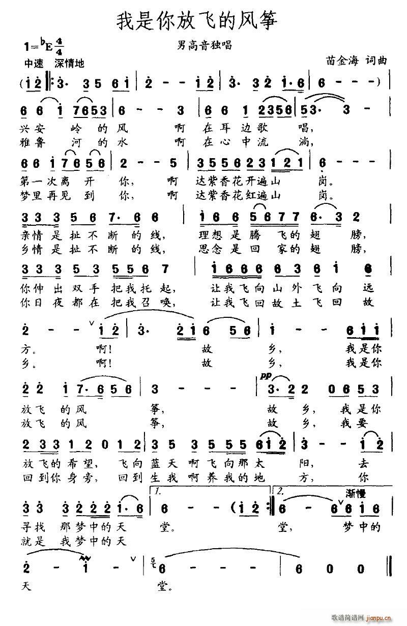 我是你放飞的风筝(古筝扬琴谱)1